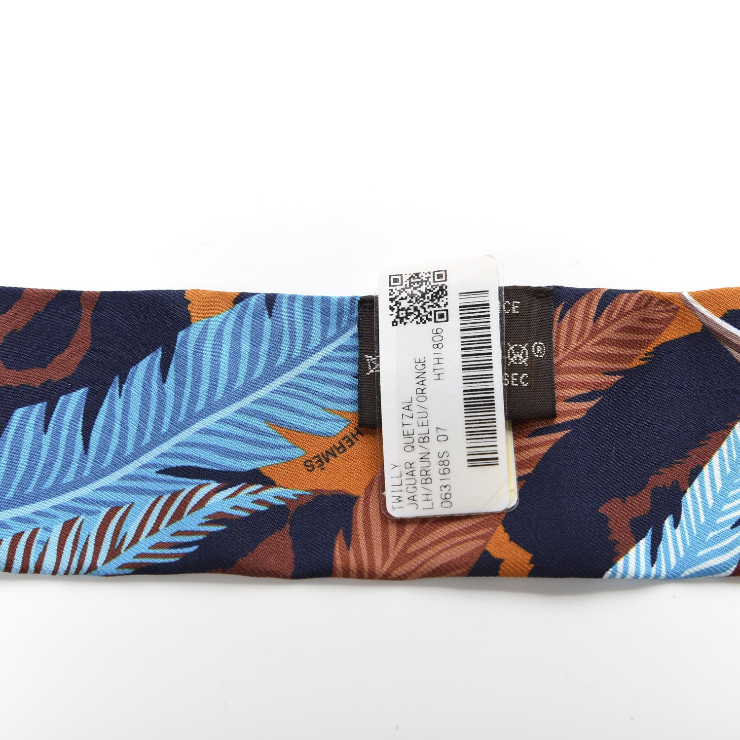 Hermes Silk Jaguar Quetzal Twilly Brun Bleu Orange 2 of 4