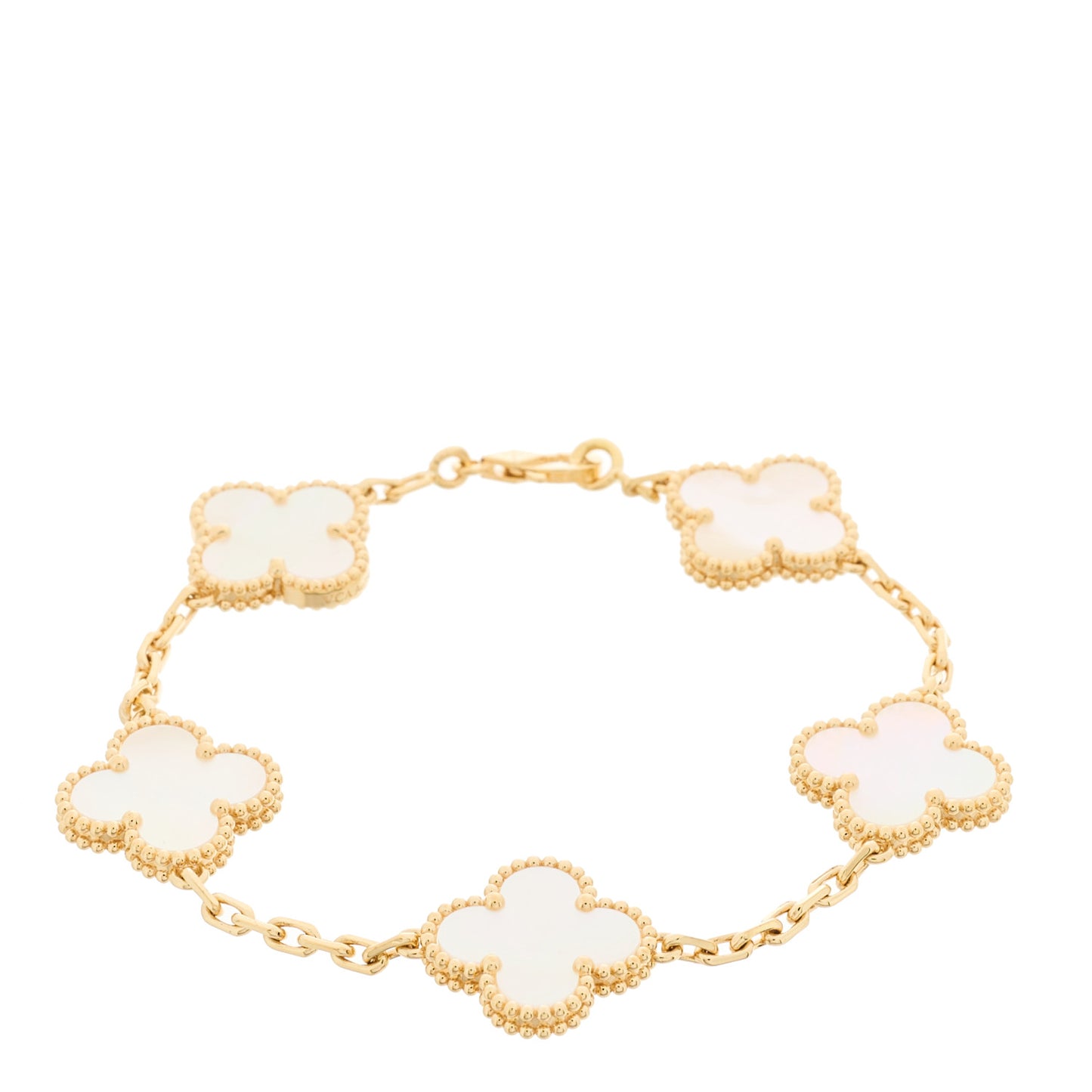 18K Yellow Gold Mother of Pearl 5 Motifs Vintage Alhambra Bracelet
