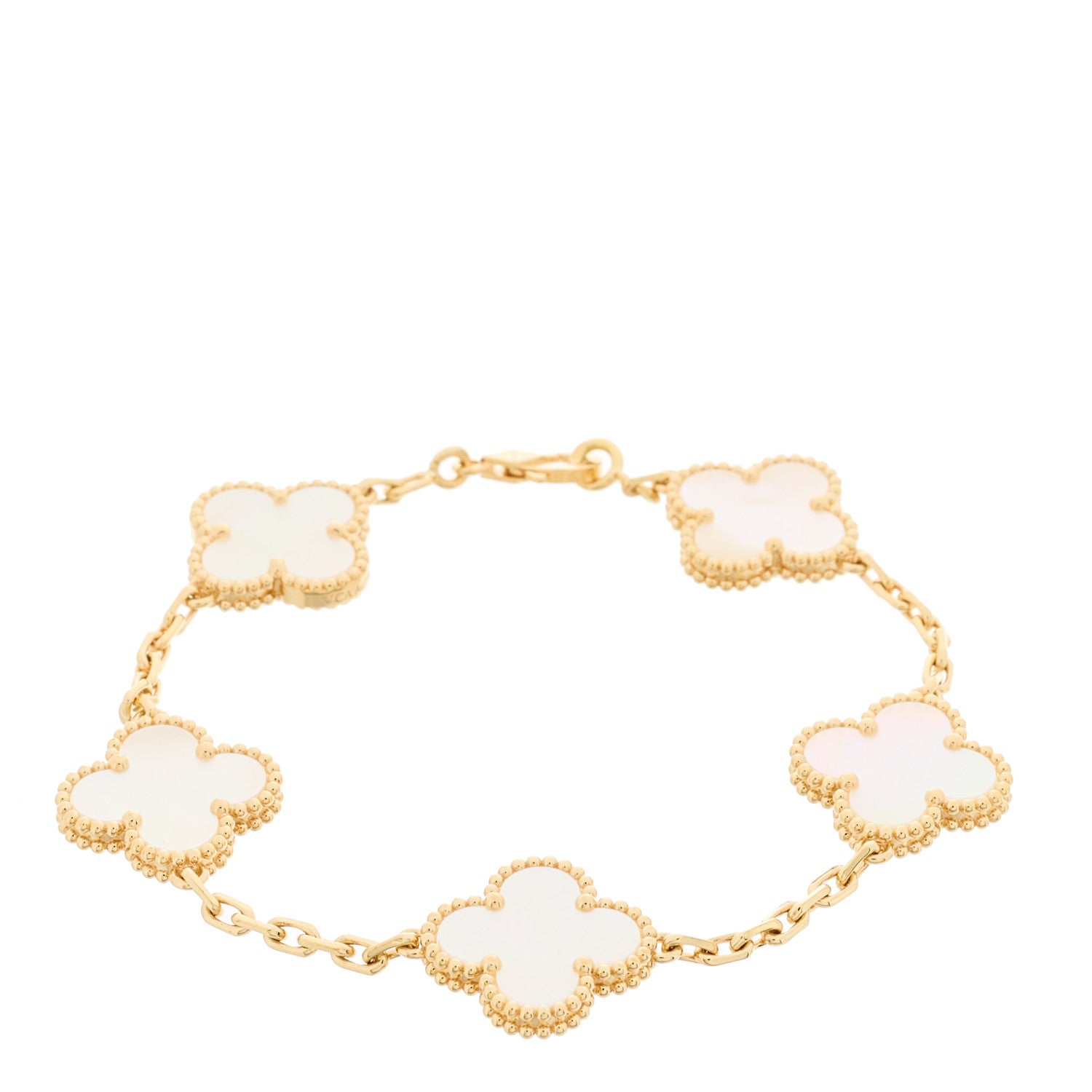 Van Cleef & Arpels 18K Yellow Gold Mother of Pearl 5 Motifs Vintage Alhambra Bracelet 1 of 5