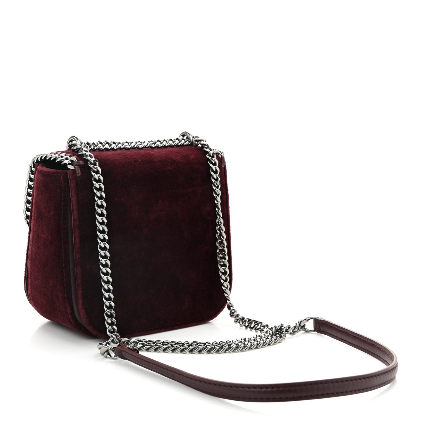 Velvet Mini Falabella Box Shoulder Bag Burgundy
