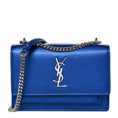 Saint Laurent Metallic Calfskin Monogram Sunset Chain Wallet Blue Royal 1 of 8