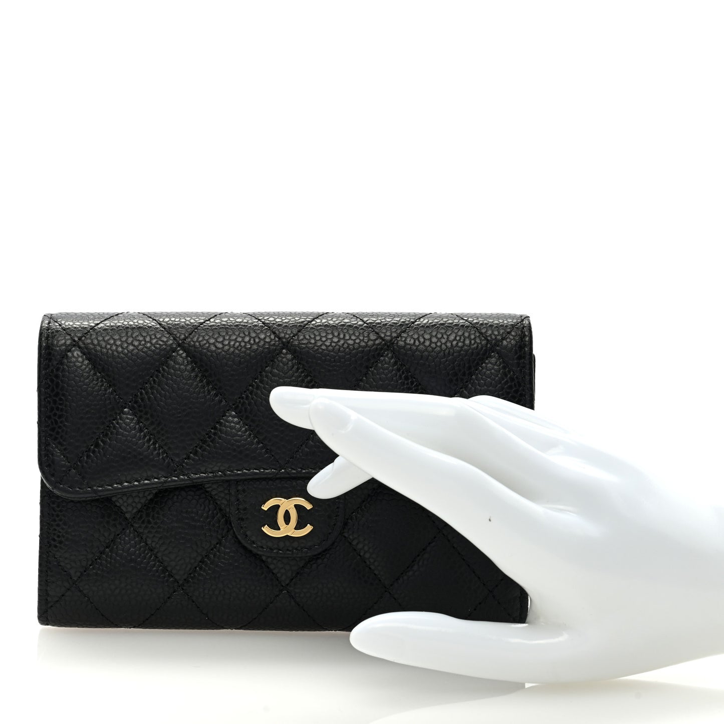 Caviar Quilted Medium Flap Wallet Black