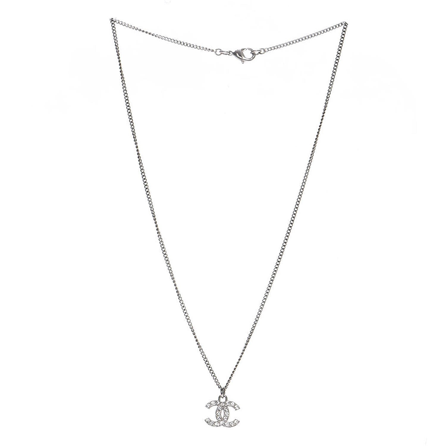 Chanel Crystal Timeless CC Necklace Silver 3 of 4