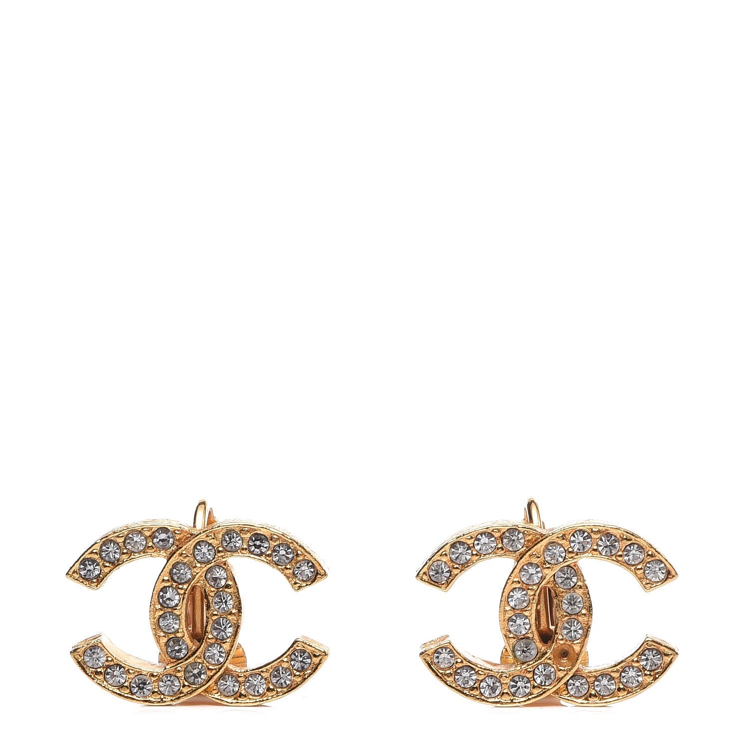 Chanel Crystal CC Clip On Earrings Gold 1 of 7