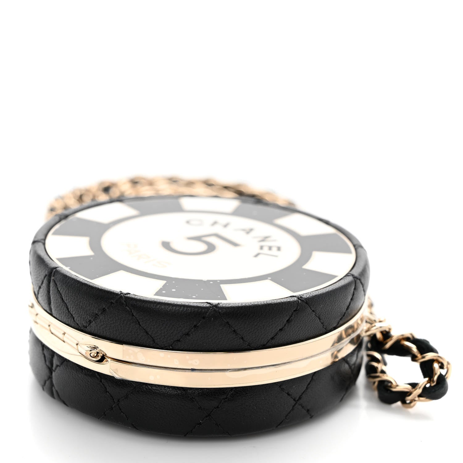 Chanel Lambskin Enamel Quilted Round Poker Chip Clutch With Chain Black White 10 of 10
