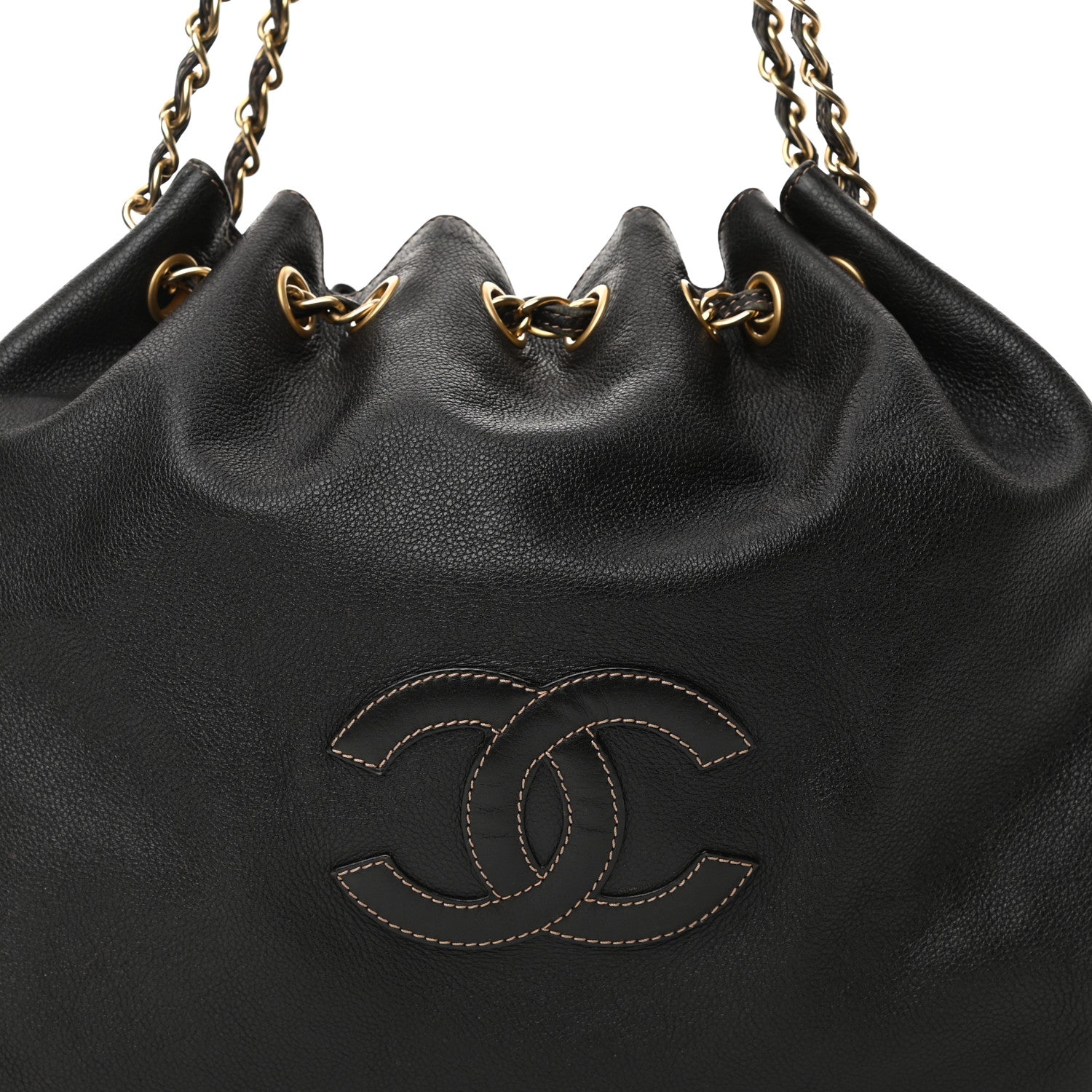Chanel Grained Calfskin CC Drawstring Bucket Bag Black 7 of 16