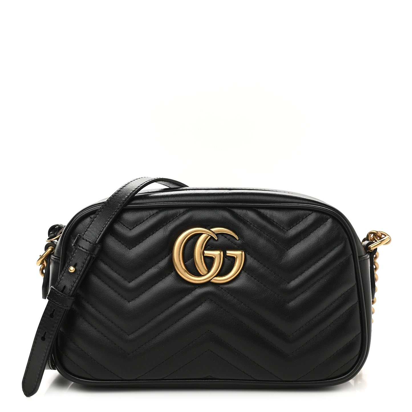 Calfskin Matelasse Small GG Marmont Chain Shoulder Bag Black