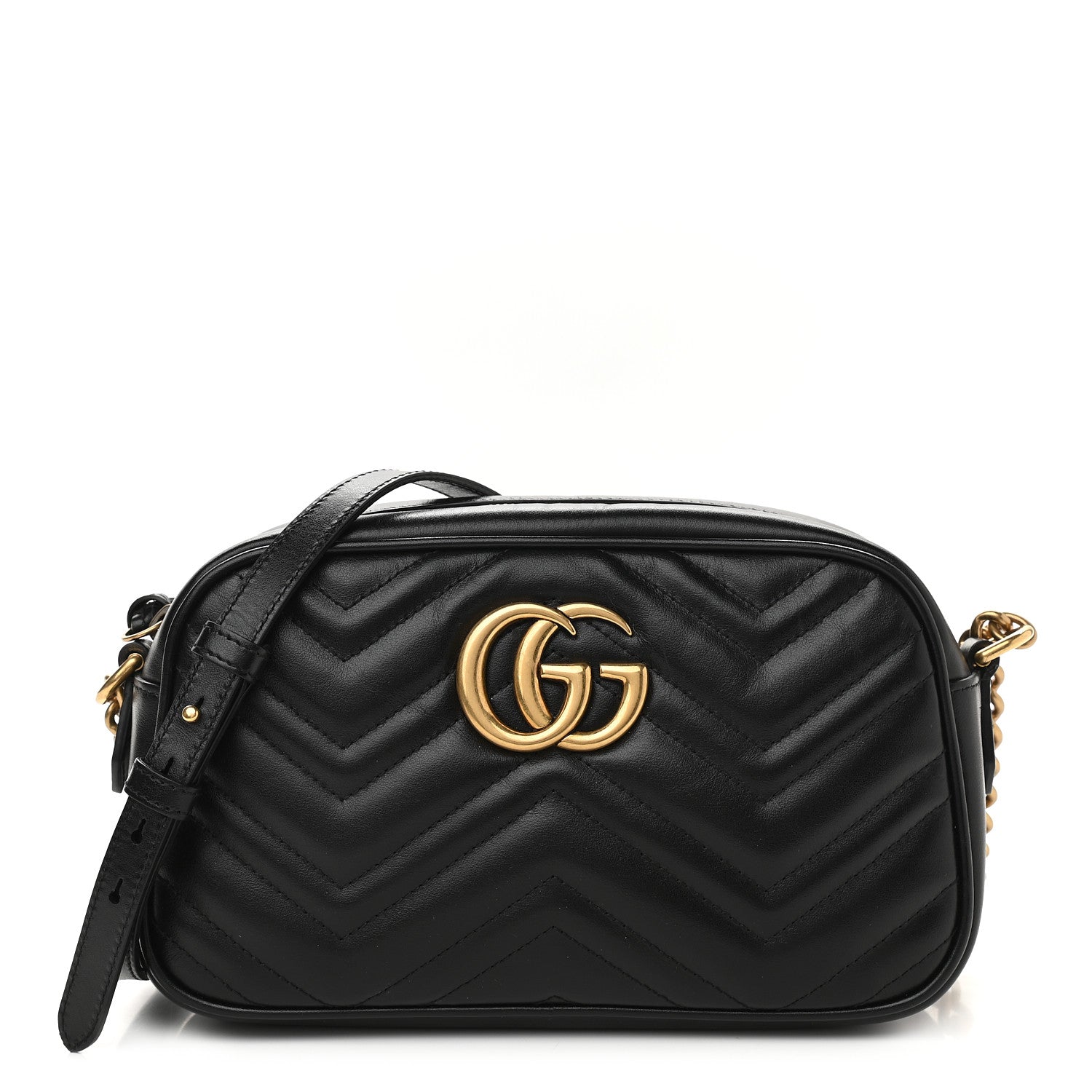Gucci Calfskin Matelasse Small GG Marmont Chain Shoulder Bag Black 1 of 10