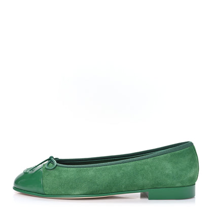 Chanel Suede Patent Cap Toe CC Ballerina Flats 37.5 Green 1 of 10