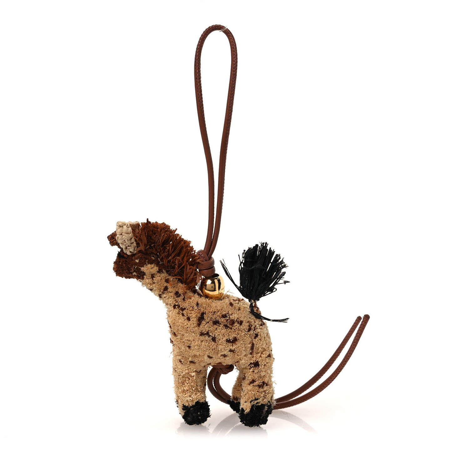 X PAULA'S IBIZA Raffia Calfskin Giraffe Bag Charm Brown