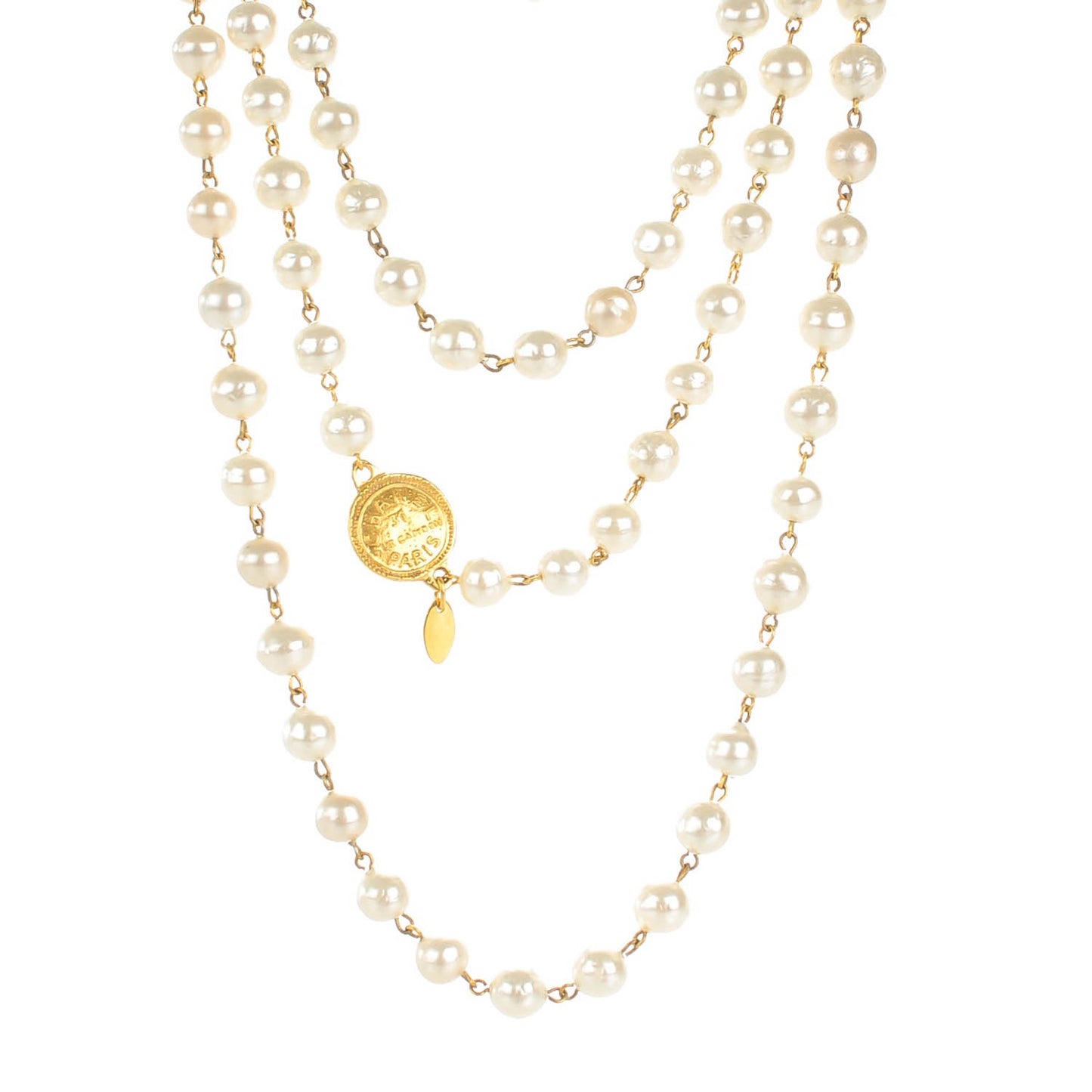 Pearl CC Long Medallion Necklace Gold