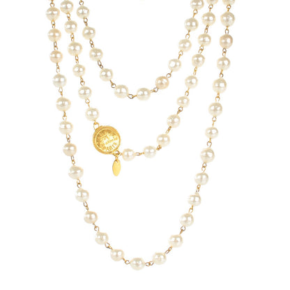 Chanel Pearl CC Long Medallion Necklace Gold 1 of 4