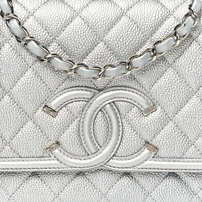 Chanel Metallic Caviar Quilted Medium CC Filigree Flap Silver 8 of 11