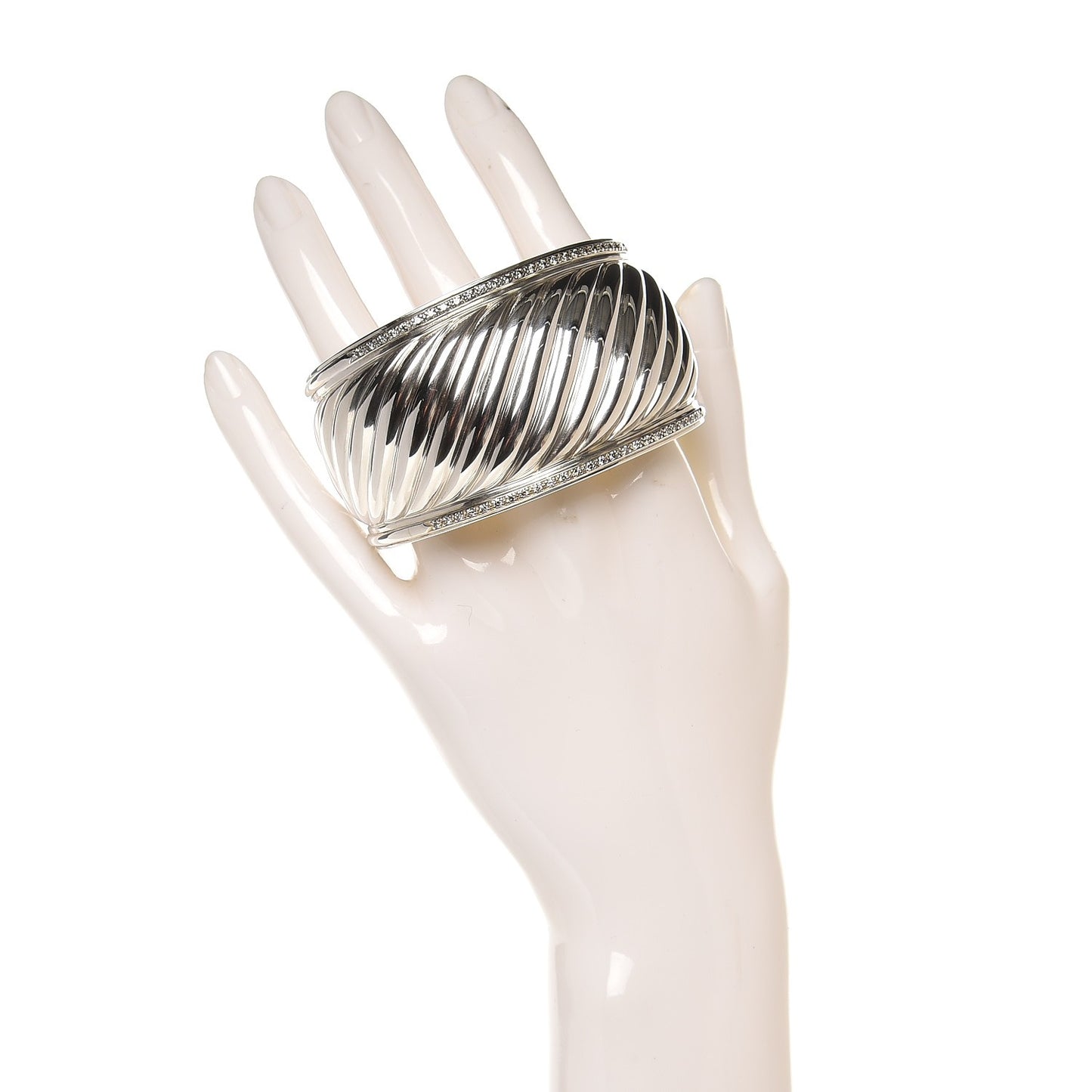 Sterling Silver Diamond 41mm Sculpted Cable Cuff Bracelet