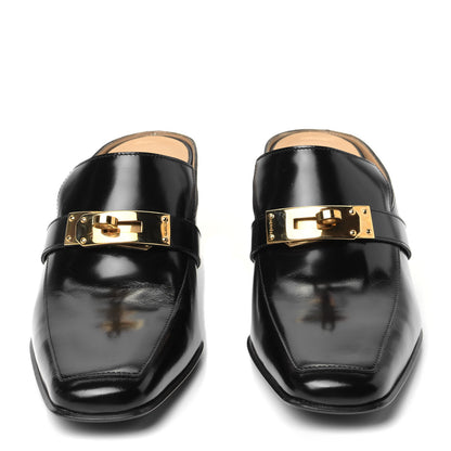Hermes Goatskin Blossom Mules 38 Black 5 of 11
