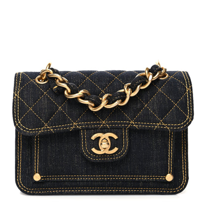 Chanel Denim Quilted Double You Mini Flap Black Golden 1 of 11
