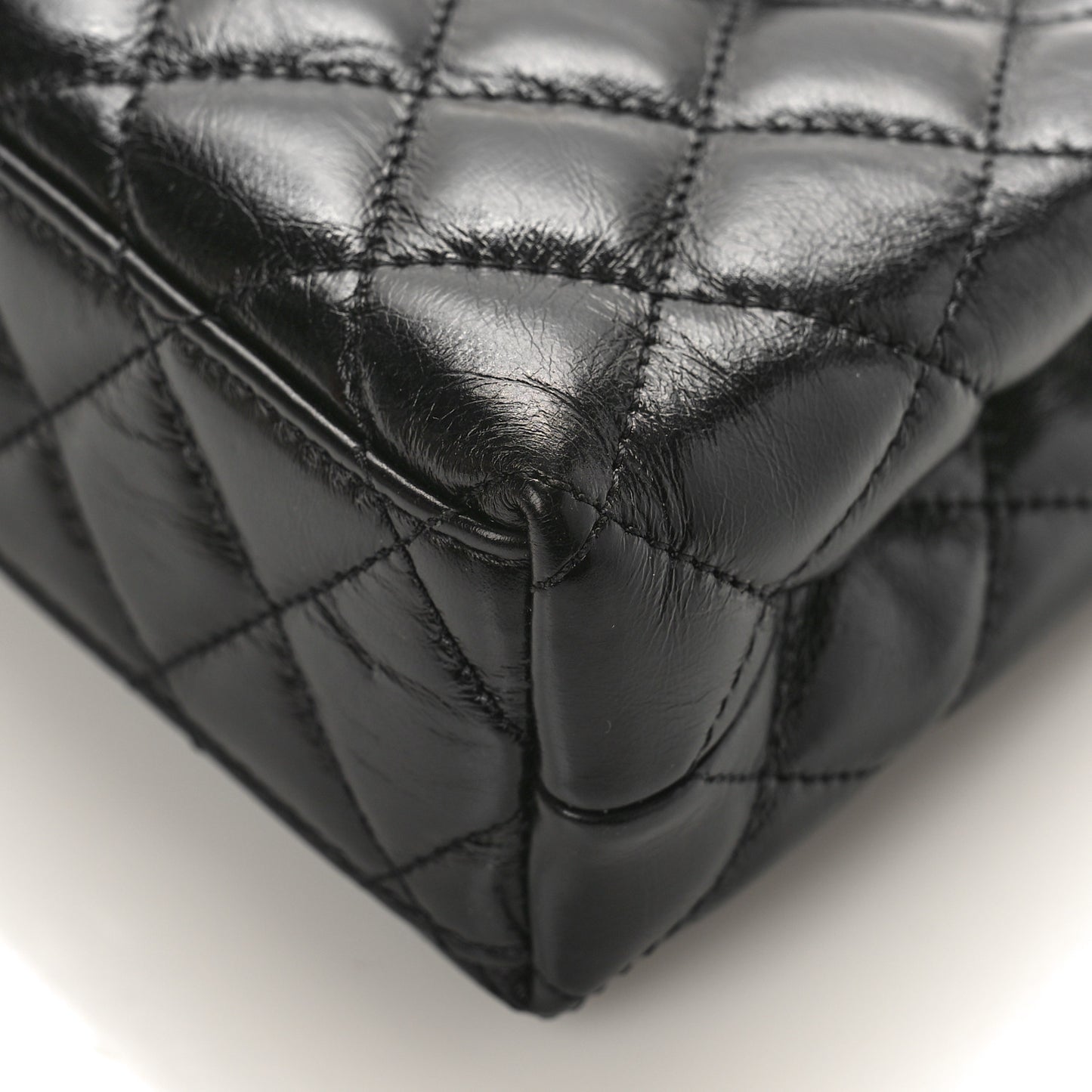 Shiny Aged Calfskin Quilted Nano Kelly Shopper Black