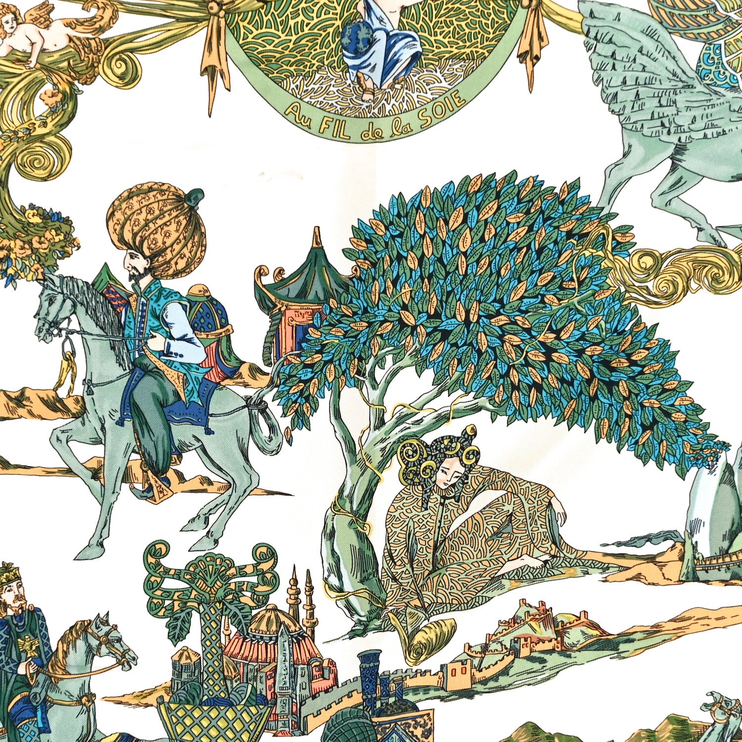 Hermes Silk Au Fil De La Soie Scarf 90 Blue White Multicolor 7 of 8