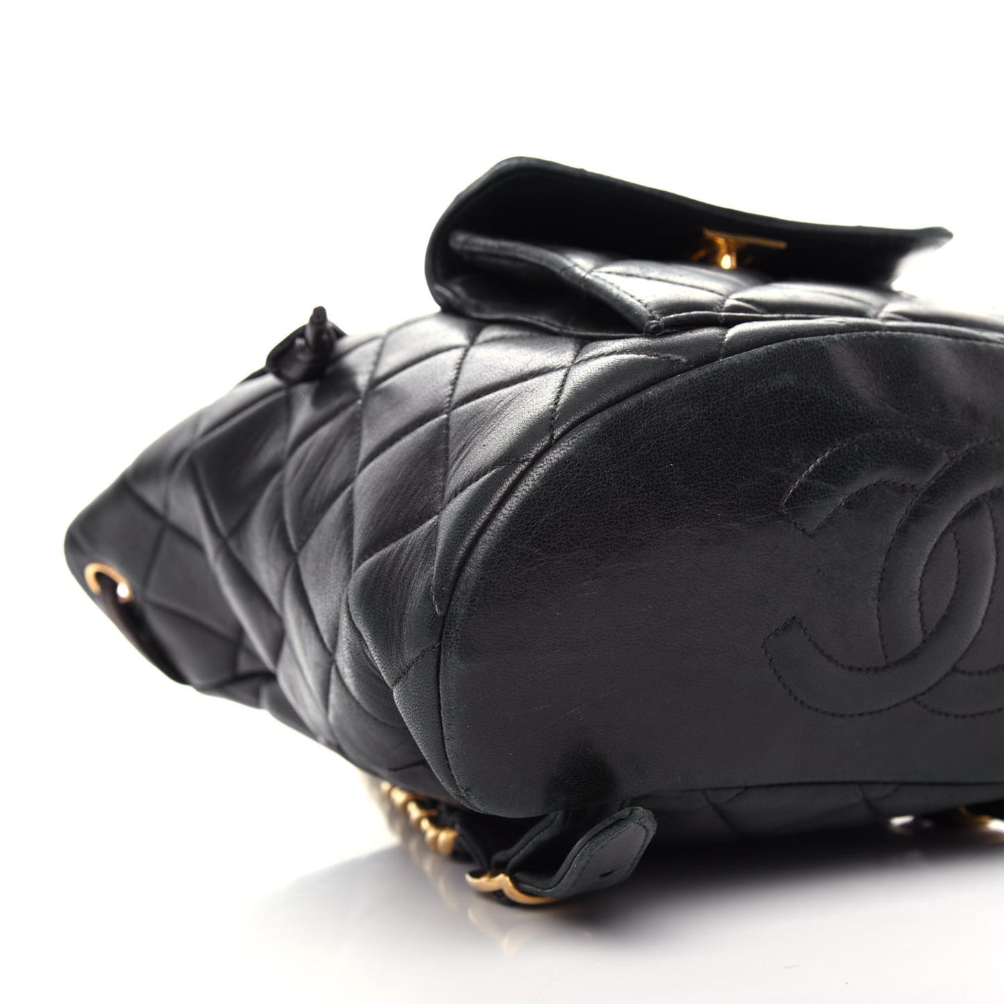 Lambskin Quilted Drawstring Backpack Black