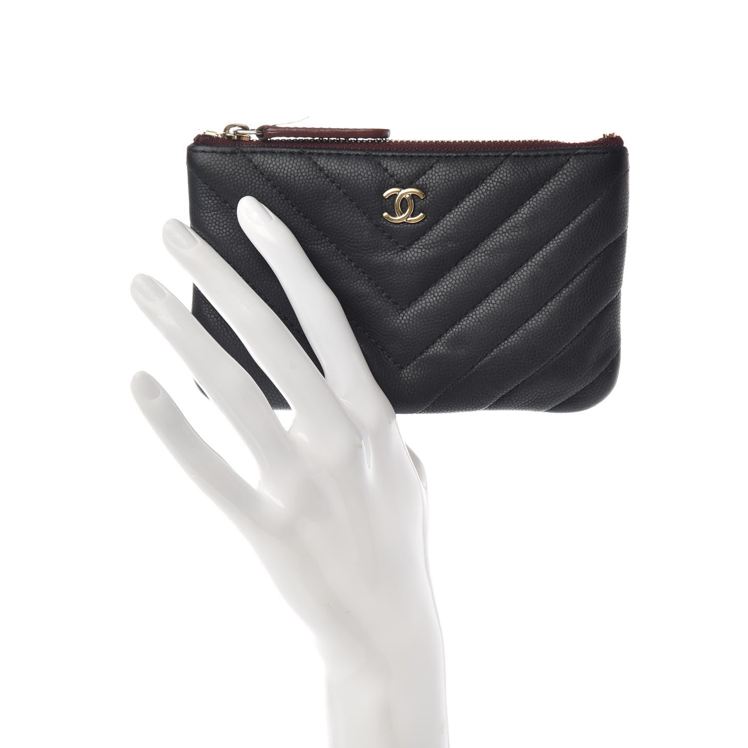 Chanel Caviar Chevron Quilted Small Cosmetic Case Black 2 of 6