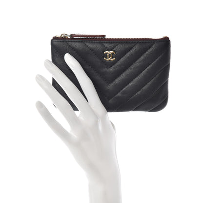Chanel Caviar Chevron Quilted Small Cosmetic Case Black 2 of 6
