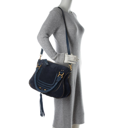 Chloe Suede Calfskin Braided Medium Marcie Satchel Navy 2 of 7