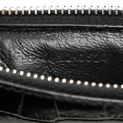 Saint Laurent Calfskin Crocodile Embossed 5 Fragments Zip Card Case Black 7 of 8