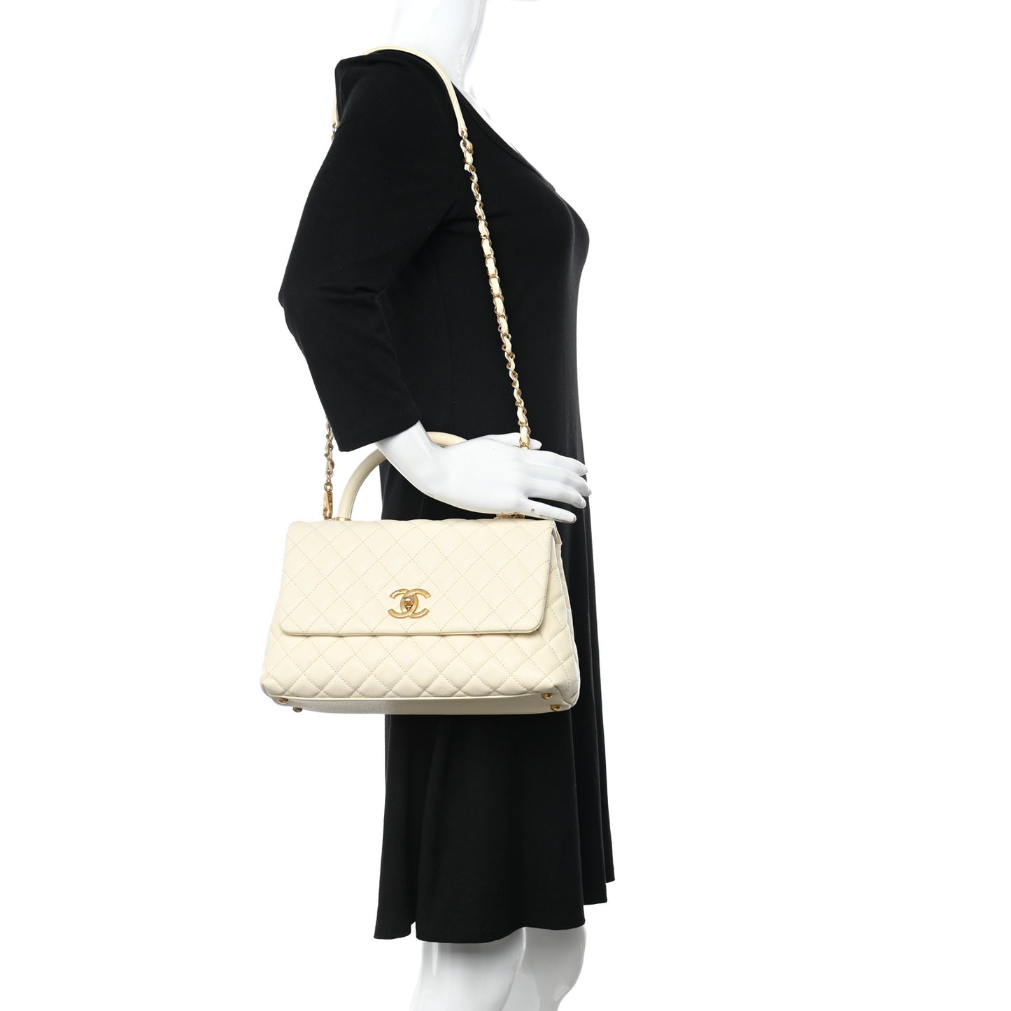 Caviar Quilted Small Coco Handle Flap White