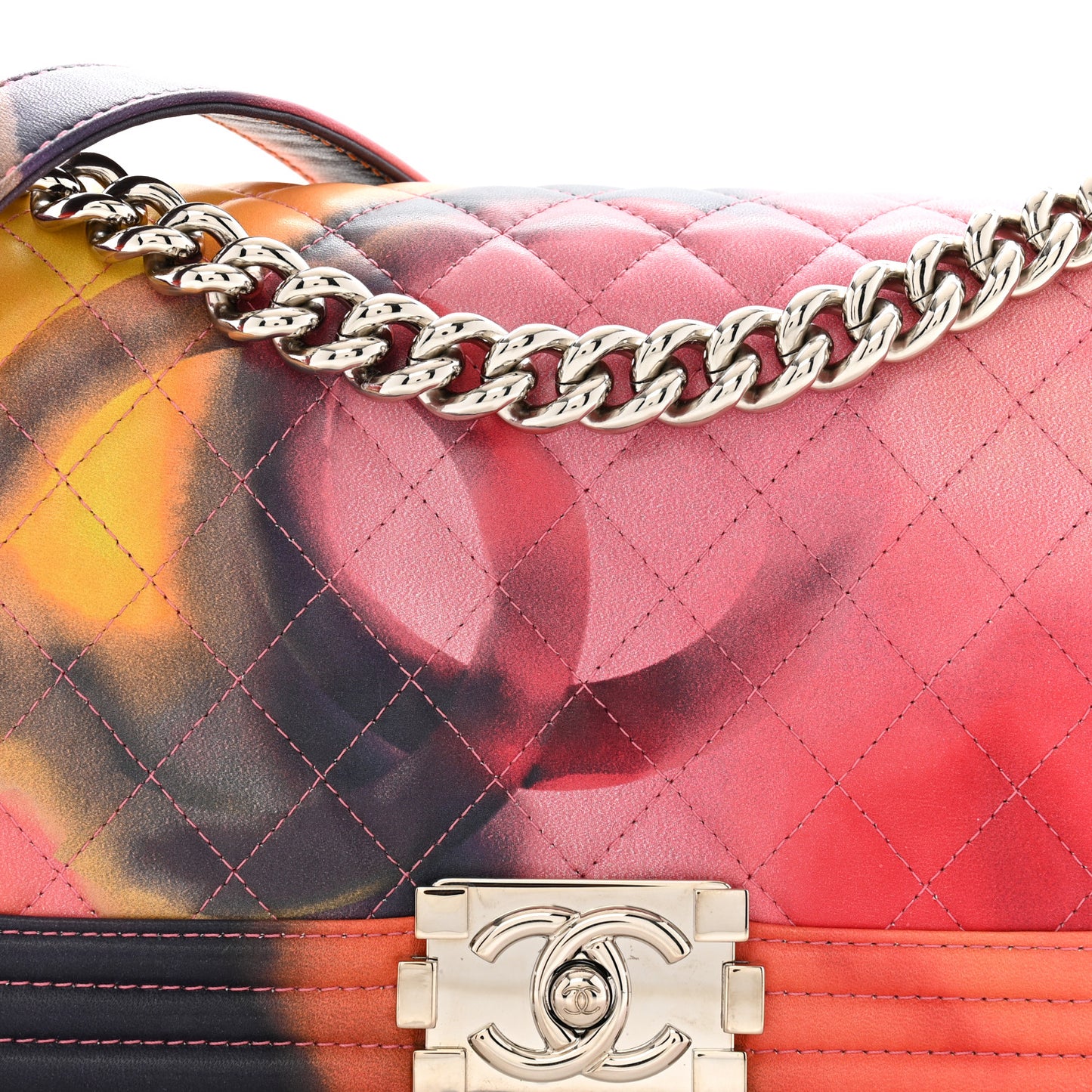 Printed Lambskin Quilted Medium Flower Power Boy Flap