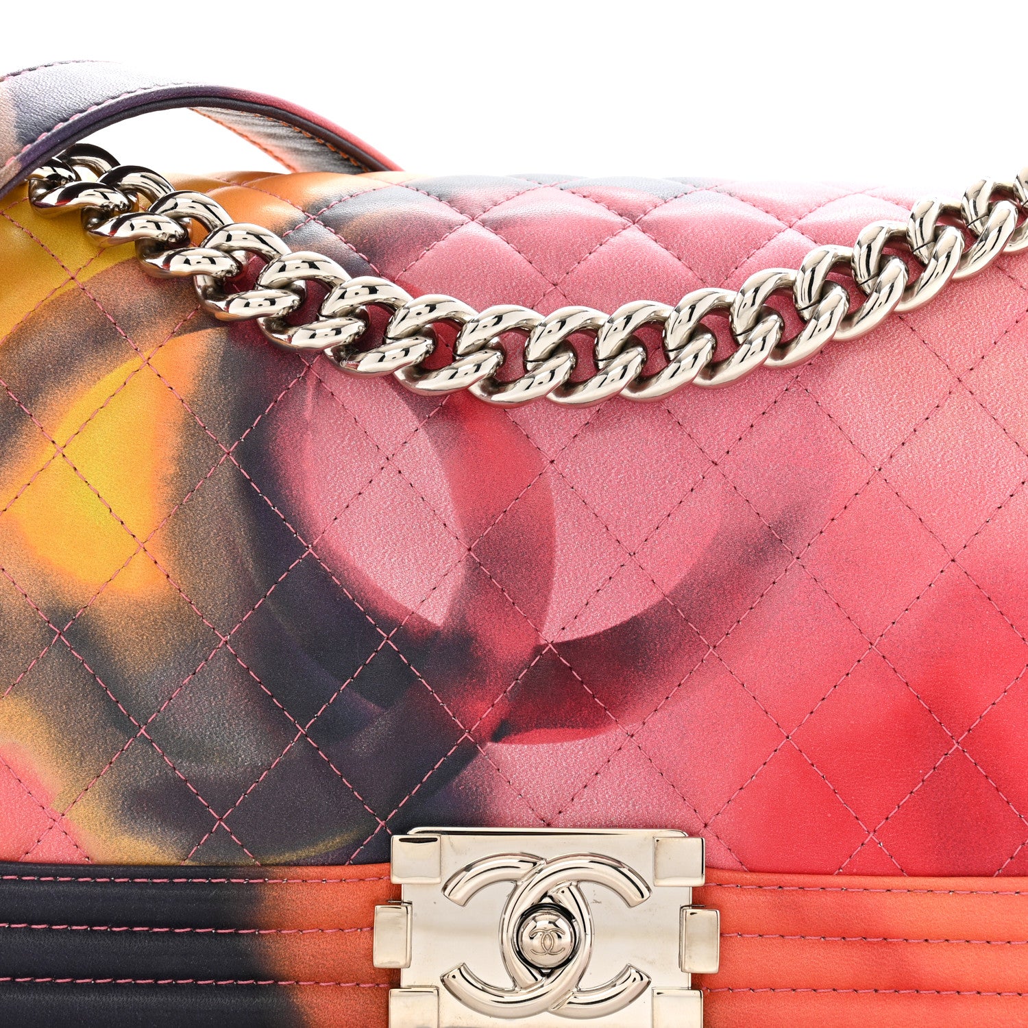 Chanel Printed Lambskin Quilted Medium Flower Power Boy Flap 8 of 11