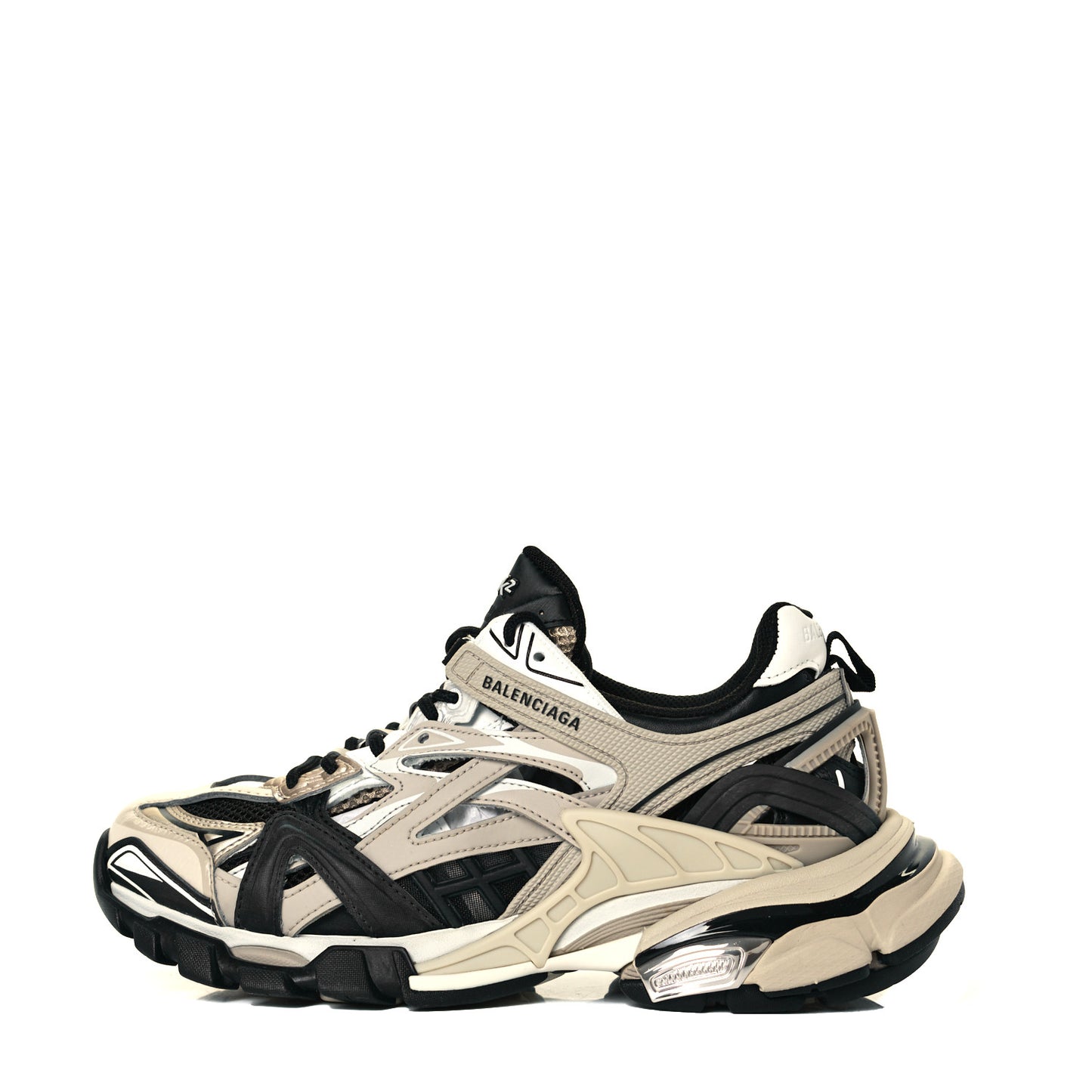 Rubber Mesh Bi-Color Womens Track.2 Open Sneakers 38 Beige Black