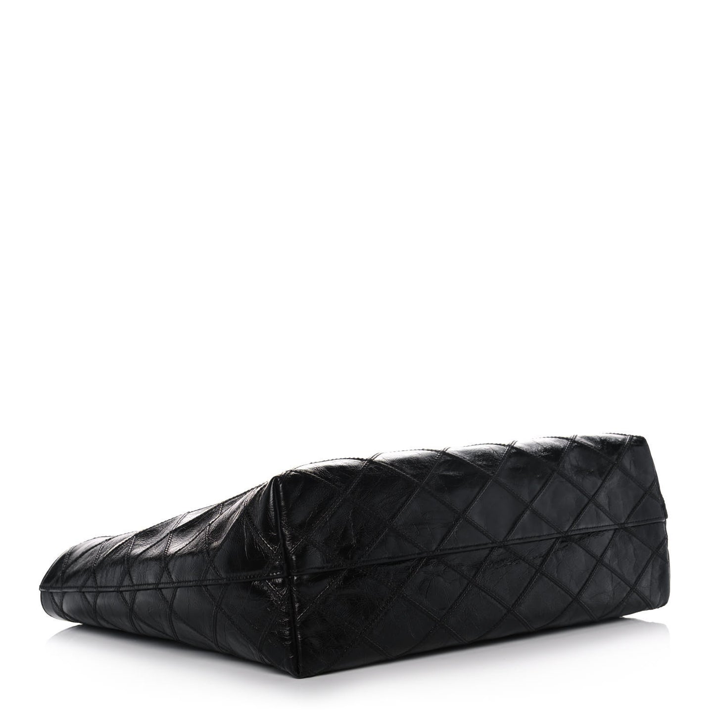 Crinkled Calfskin Quilted East West Shopping Tote Black