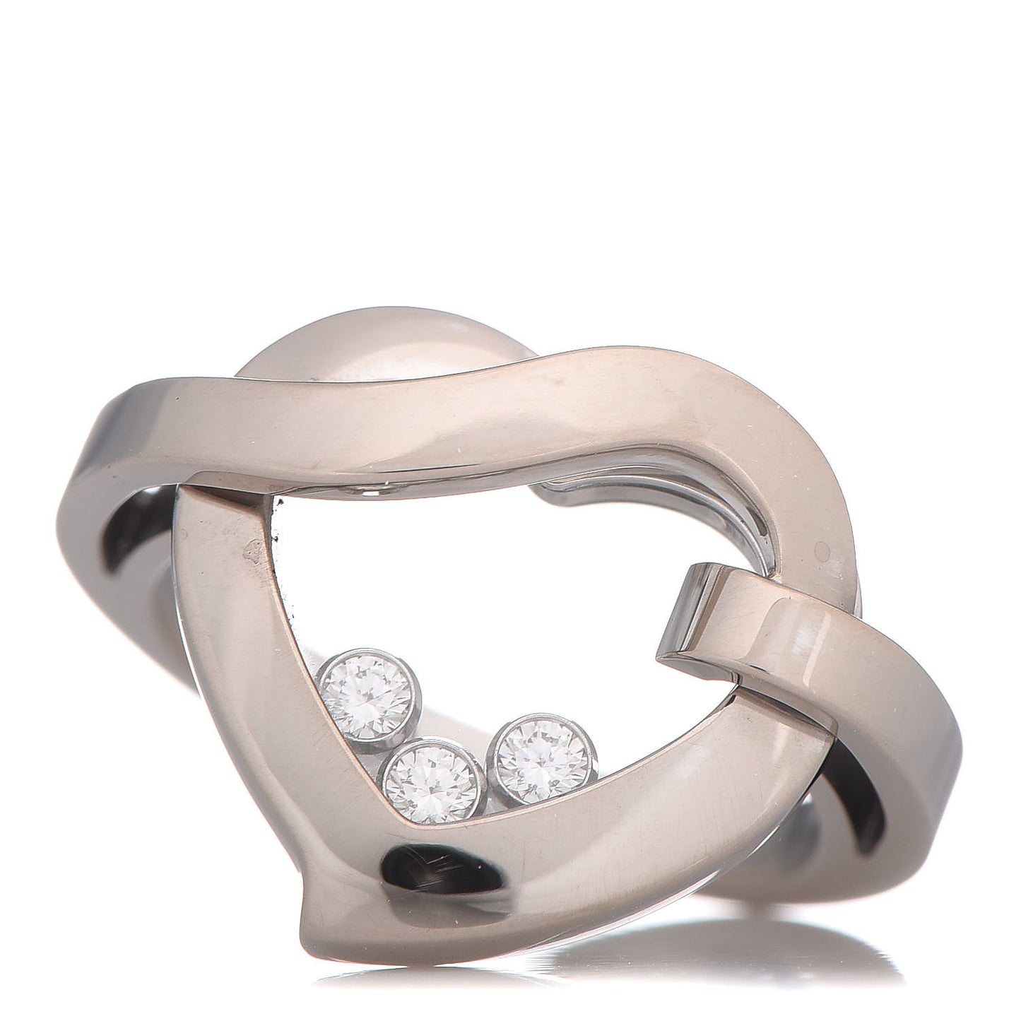 18K White Gold 3 Diamond Happy Diamonds Heart Ring 52 6