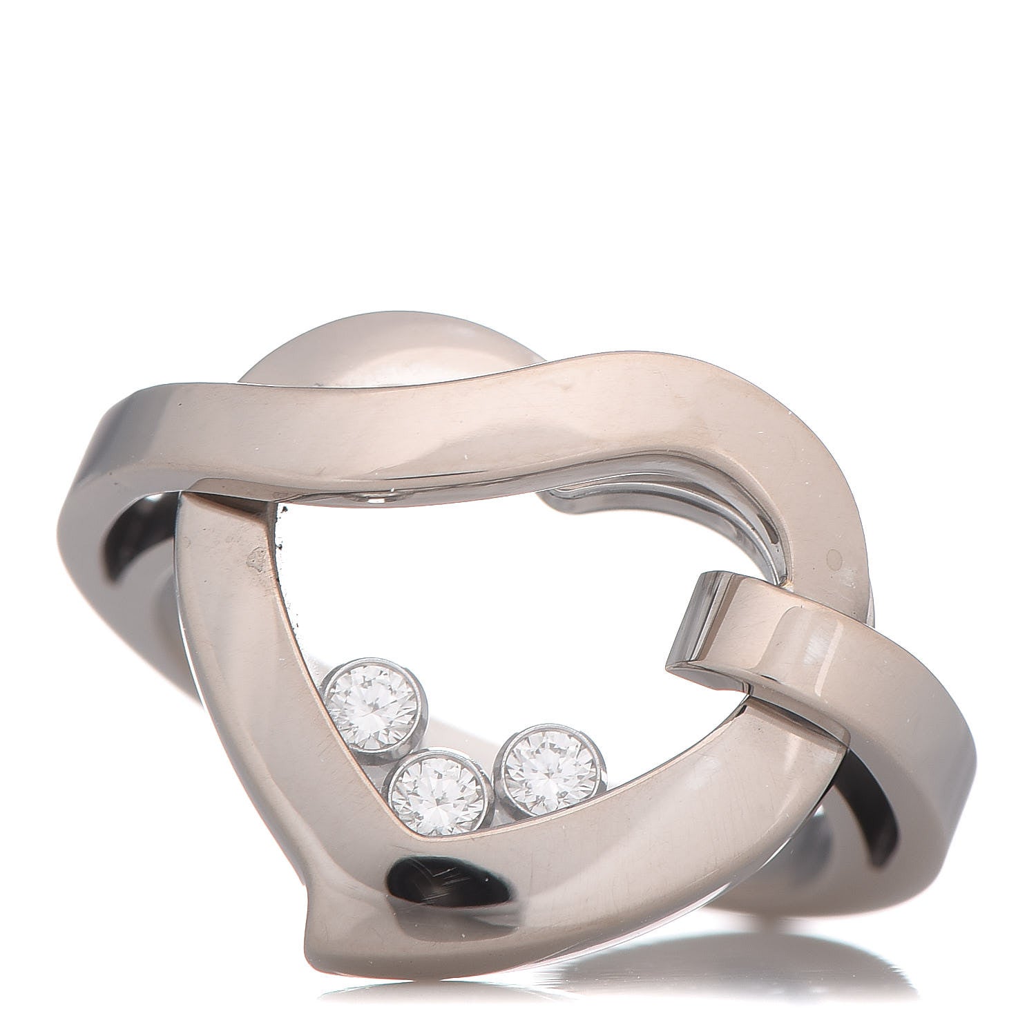 Chopard 18K White Gold 3 Diamond Happy Diamonds Heart Ring 52 6 1 of 5