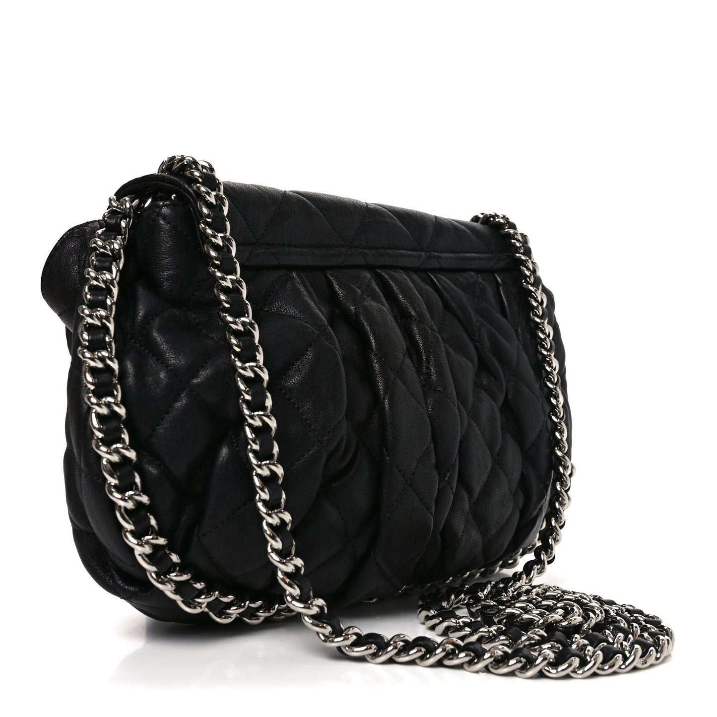 Washed Lambskin Quilted Medium Chain Around Messenger Black