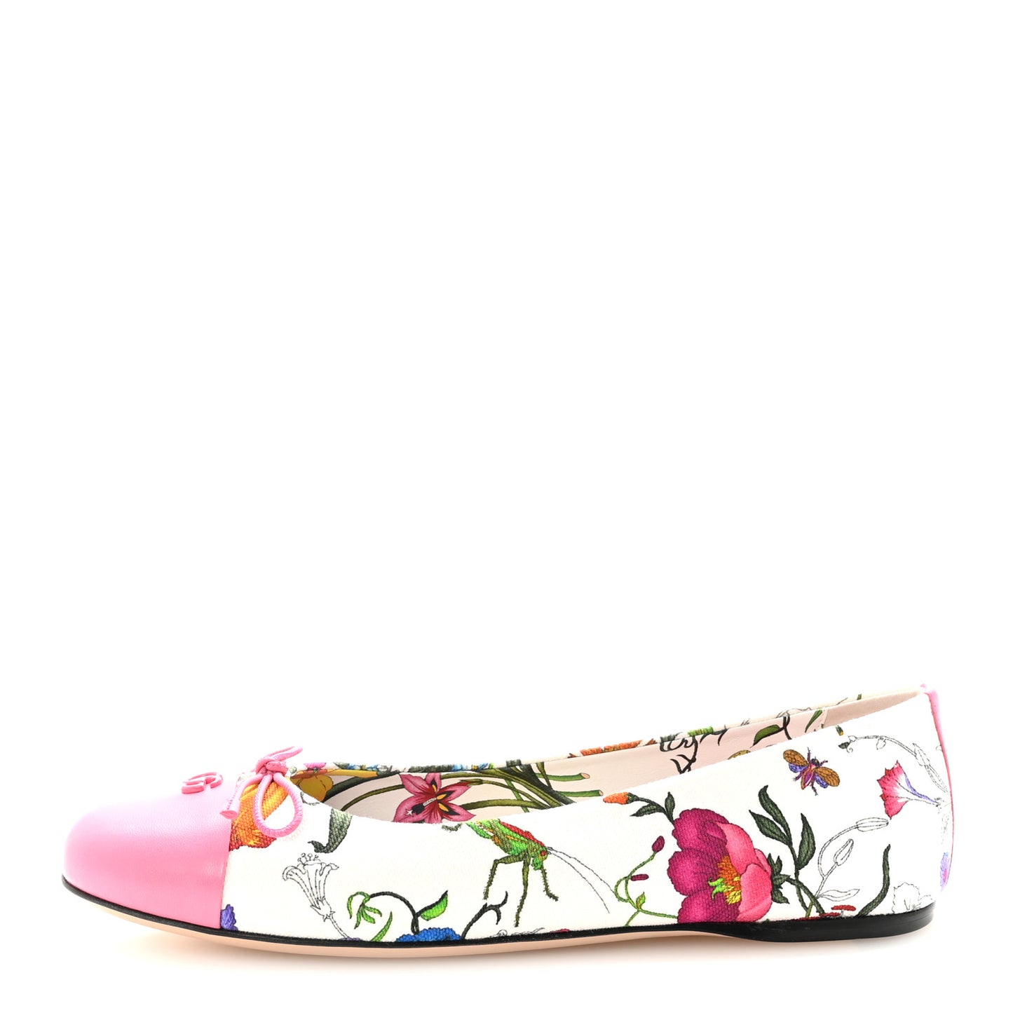 Sepang Flora Faded Canvas GG Marmont Ballerina Flats 39 White Multicolor Knit Rose