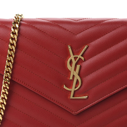 Saint Laurent Grain De Poudre Matelasse Chevron Monogram Chain Wallet Red 11 of 12