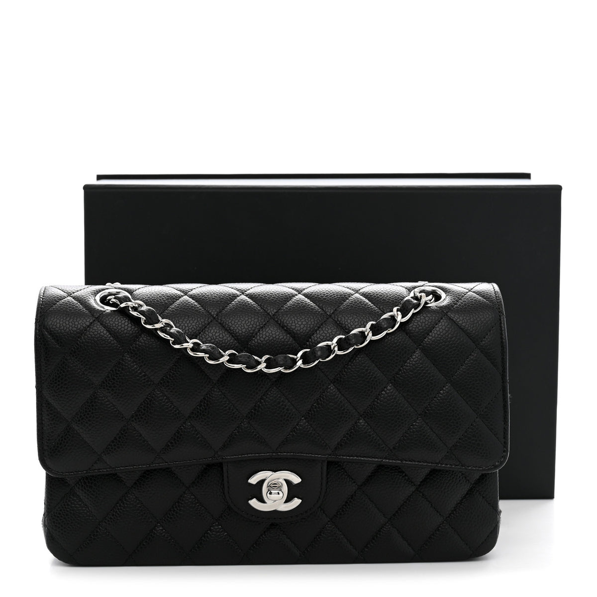 Caviar Quilted Medium Double Flap Black