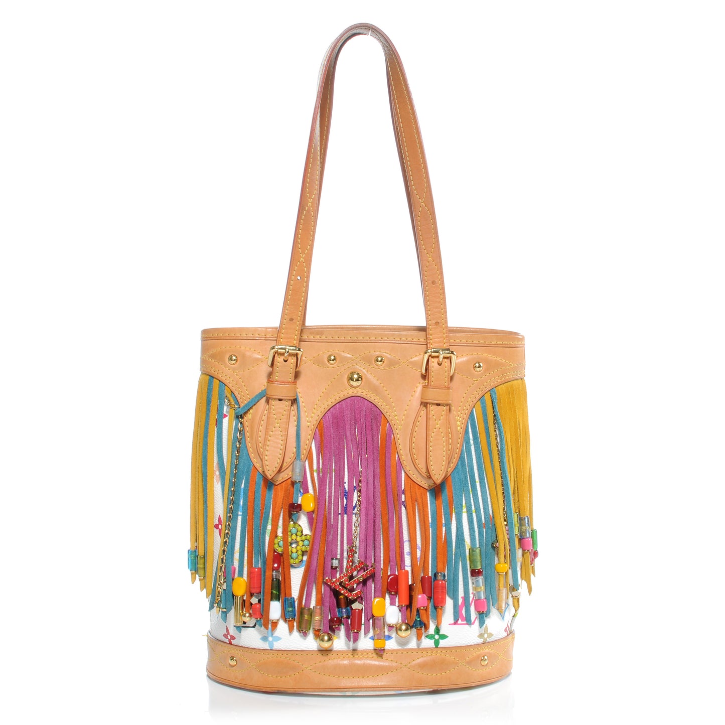 Monogram Multicolor Fringe Bucket White