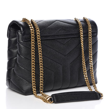 Saint Laurent Grain de Poudre Calfskin Y Quilted Monogram Small Loulou Chain Satchel Black 3 of 10