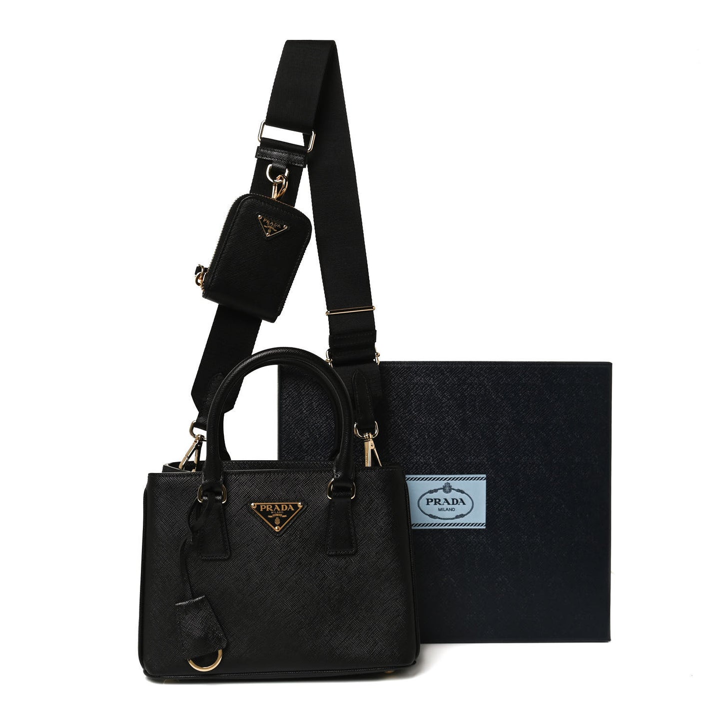 Saffiano Lux Micro Galleria Shoulder Bag Black