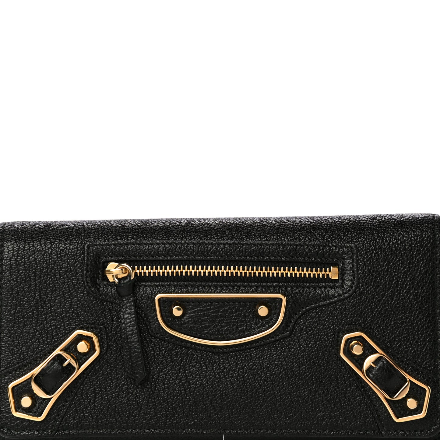 Chevre Gold Metallic Edge Hardware Money Wallet Black