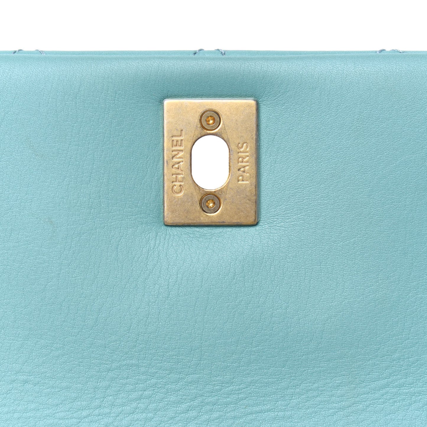 Calfskin Quilted Top Handle Flap Light Blue