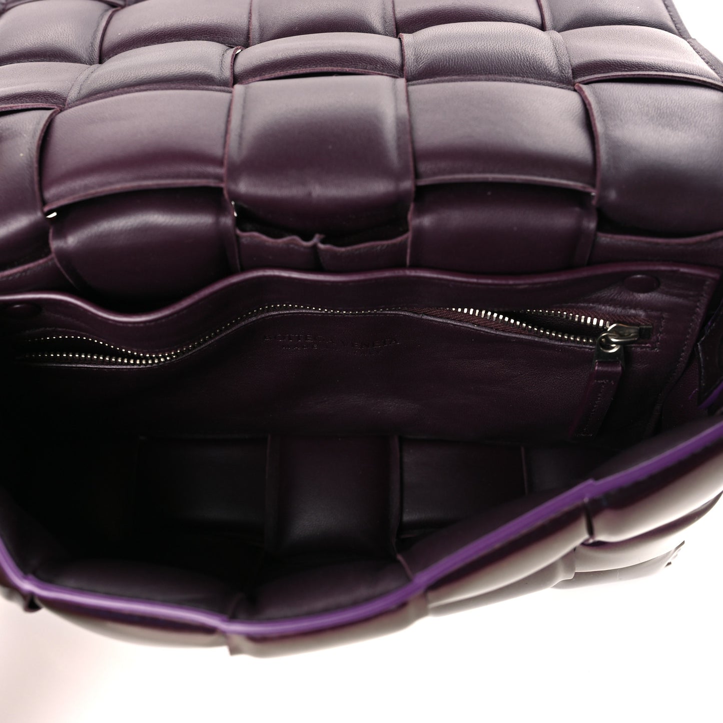 Glossy Nail Polish Nappa Maxi Intreccio Padded Cassette Crossbody Bag Holographic
