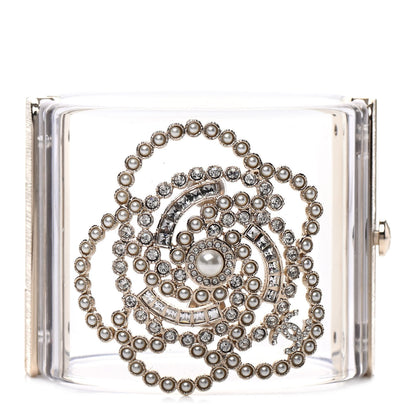Chanel Lucite Pearl Crystal Lace Camellia CC Cuff Light Gold 1 of 5