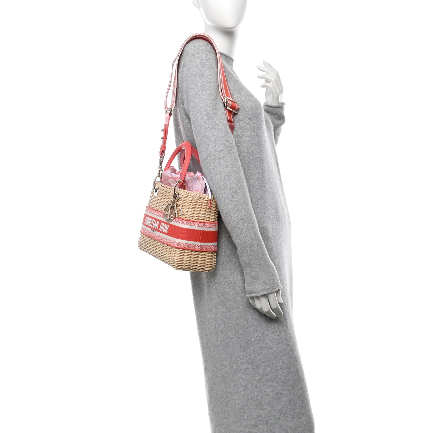 Christian Dior Wicker Oblique Medium Lady Dior Bag Coral 2 of 9