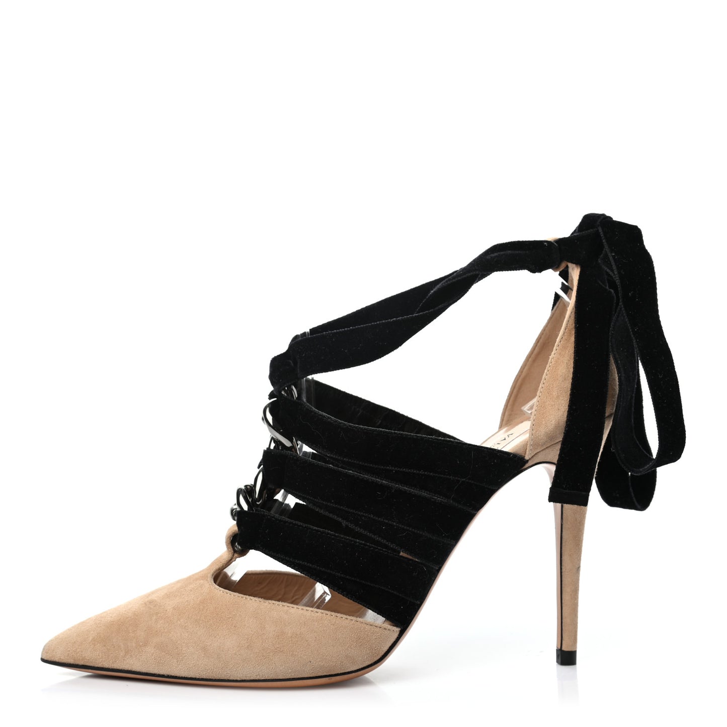 Suede Velvet Lace Up Pumps 39 Beige Black