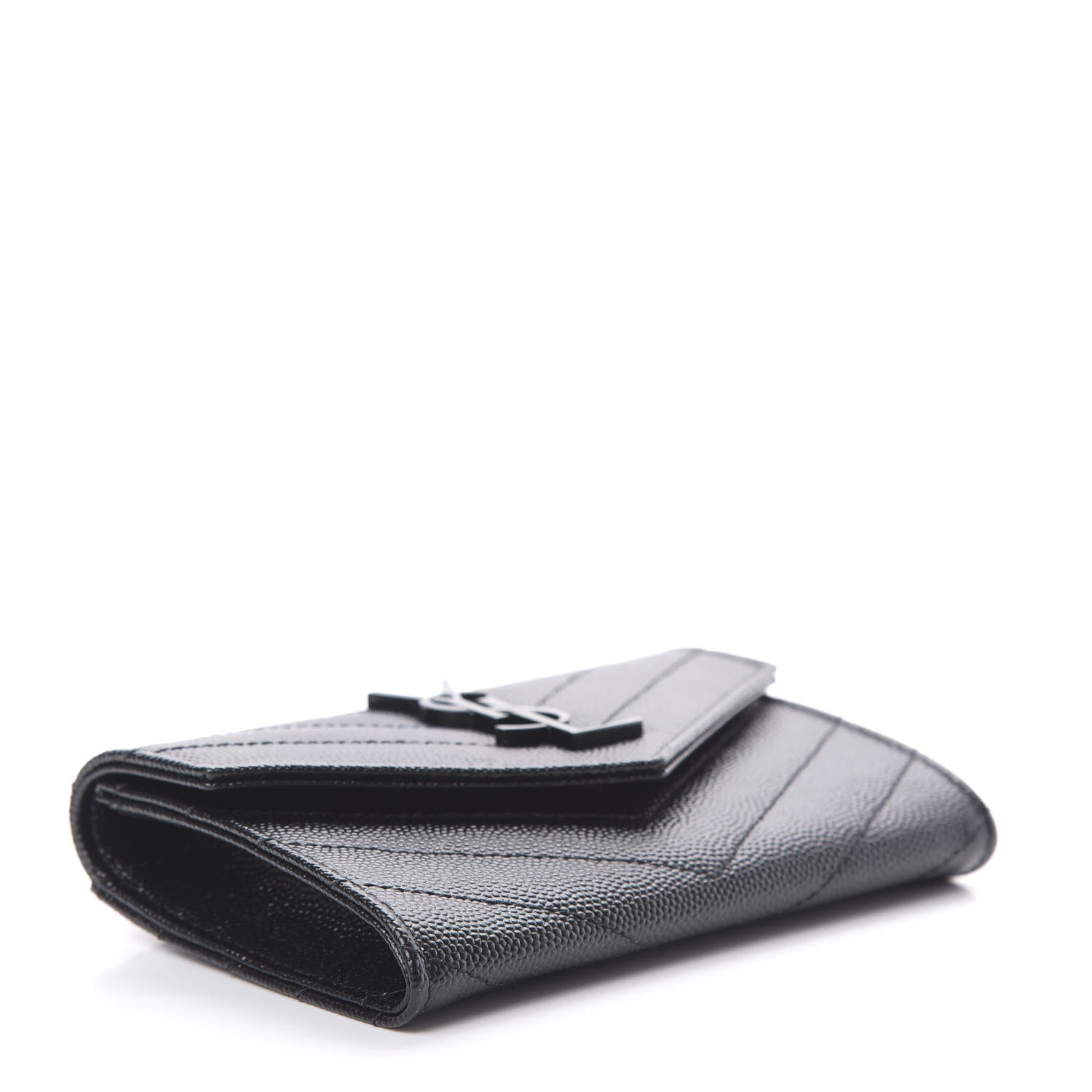 Saint Laurent Grain De Poudre Matelasse Chevron Small Monogram Envelope Wallet Black 4 of 8