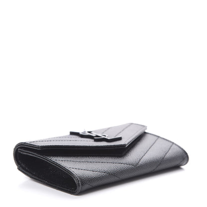Saint Laurent Grain De Poudre Matelasse Chevron Small Monogram Envelope Wallet Black 4 of 8