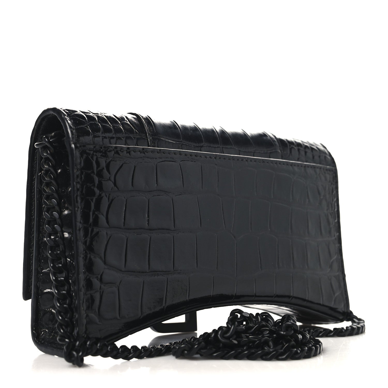 Balenciaga Shiny Calfskin Monochrome Crocodile Embossed Small Hourglass Evening Chain Bag Black 3 of 9
